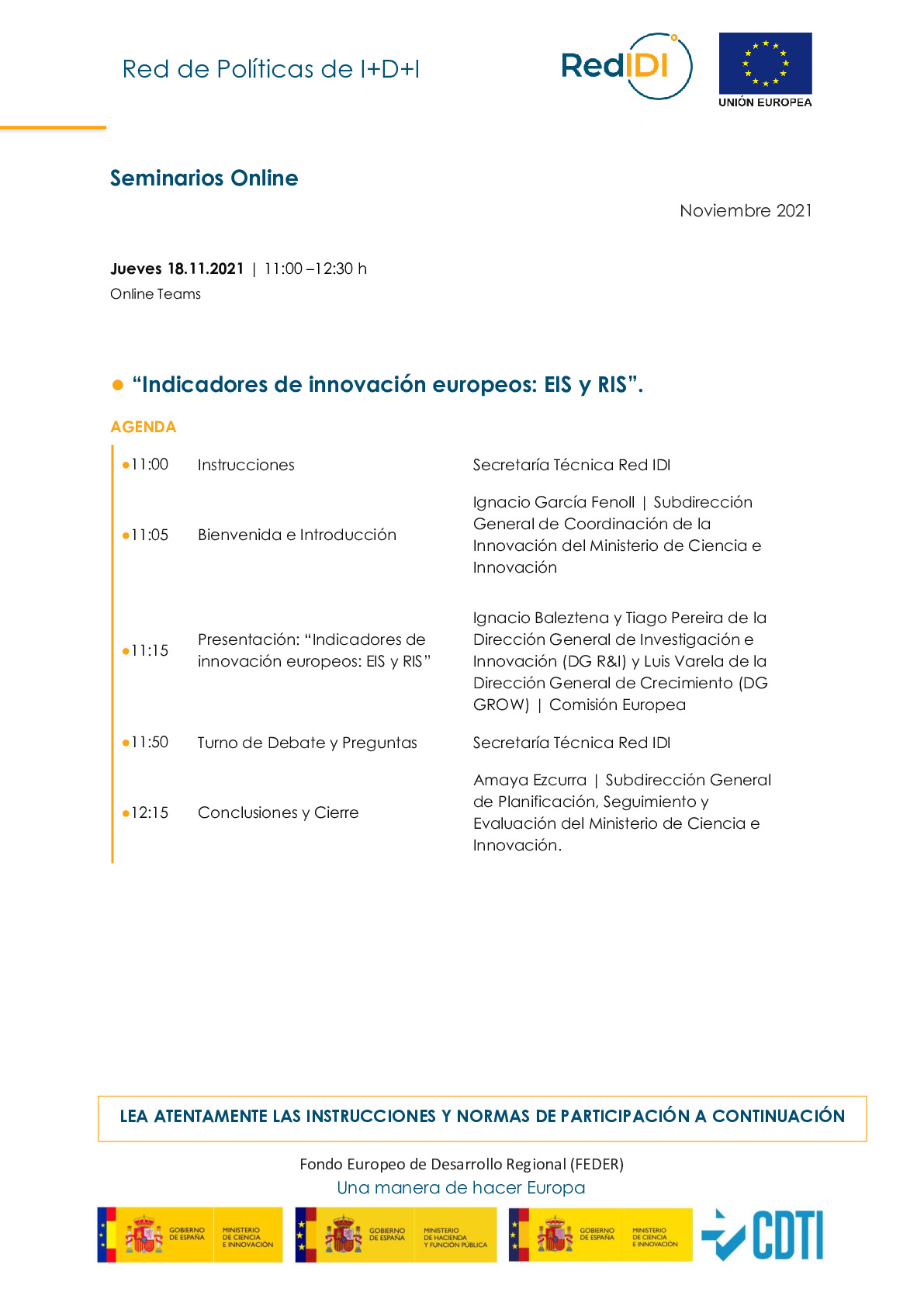 Agenda Indicadores EIS-RIS_II GT Innovacion_RedIDI